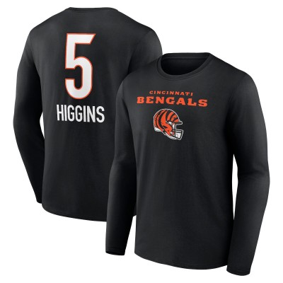 Cincinnati Bengals Tee Higgins Black Team Wordmark Player Name & Number Long Sleeve T-Shirt