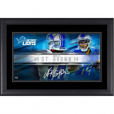 Amon-Ra St. Brown Detroit Lions Facsimile Signature Fanatics Authentic Framed 10 x 18 Player Nameplate Collage
