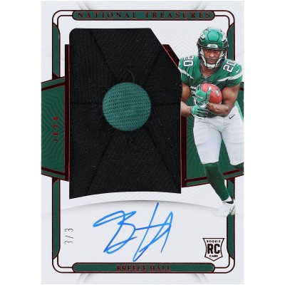 Breece Hall New York Jets Autographed 2022 Panini National Treasures Cap Patch Relic #RHS-BHA #3/3 BGS Authenticated Rookie Card