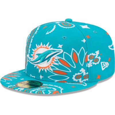 Бейсболка Miami Dolphins New Era Aqua Paisley 59FIFTY Fitted