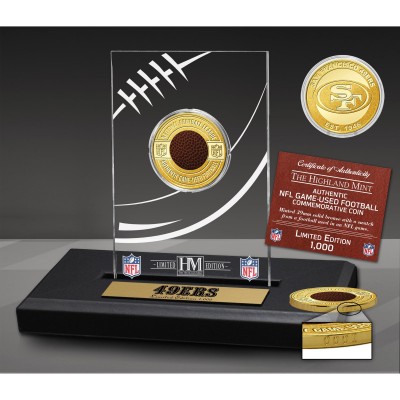 San Francisco 49ers Highland Mint Game-Used Football Bronze Coin Desk Top Display