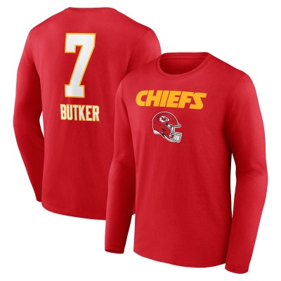 Kansas City Chiefs Harrison Butker Red Wordmark Player Name & Number Long Sleeve T-Shirt