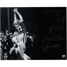 Joe Montana & Dwight Clark San Francisco 49ers Dual-Signed Fanatics Authentic 16 x 20 Black & White The Catch Photograph with The Catch 1.10.82 Inscription and Diagram of the Play