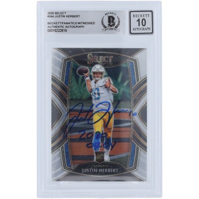 Justin Herbert Los Angeles Chargers Autographed 2020 Panini Select #244 Beckett Fanatics Witnessed Authenticated 10 Rookie Card with 2020 OROY Inscription