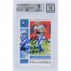 Justin Herbert Los Angeles Chargers Autographed 2020 Panini Chronicles #53 Beckett Fanatics Witnessed Authenticated 9/10 Rookie Card with 2020 OROY Inscription Justin Herbert Los Angeles Chargers Autographed 2020 Panini Chronicles #53 Beckett Fanatics Witnessed Authenticated 9/10 Rookie Card with 2020 OROY Inscription