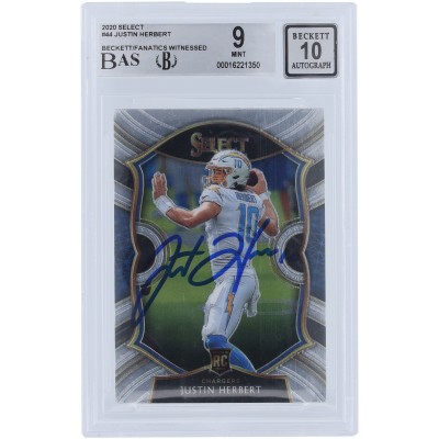 Justin Herbert Los Angeles Chargers Autographed 2020 Panini Select #44 Beckett Fanatics Witnessed Authenticated 9/10 Rookie Card