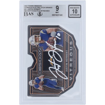 Justin Herbert Los Angeles Chargers Autographed 2021 Panini Obsidian Etch Orange White Paint #V-21 #/25 Beckett Fanatics Witnessed Authenticated 9/10 Card