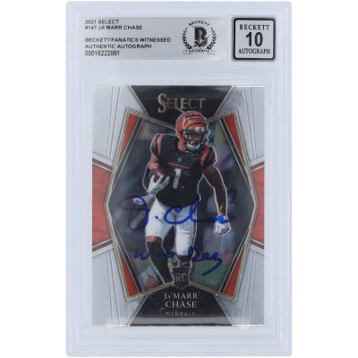 JaMarr Chase Cincinnati Bengals Autographed 2021 Panini Select #147 Beckett Fanatics Witnessed Authenticated 10 Rookie Card with Who Dey Inscription