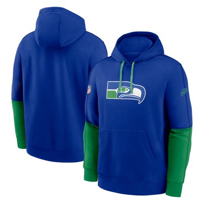 Seattle Seahawks Nike Royal Throwback Logo Club Tri-Blend Pullover Hoodie