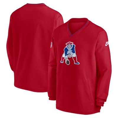 New England Patriots Nike Red 2024 Sideline Throwback Logo Long Sleeve V-Neck Windshirt