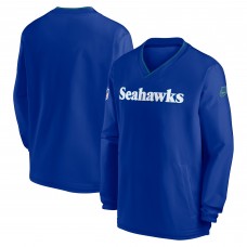 Seattle Seahawks Nike Royal 2024 Sideline Throwback Logo Long-Sleeve V-Neck Windshirt