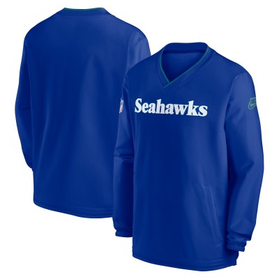 Seattle Seahawks Nike Royal 2024 Sideline Throwback Logo Long-Sleeve V-Neck Windshirt