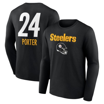 Pittsburgh Steelers Joey Porter Jr. Black Team Wordmark Player Name & Number Long Sleeve T-Shirt