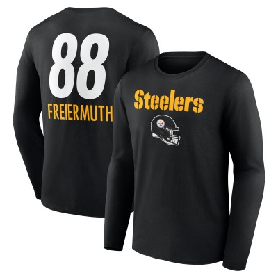 Pittsburgh Steelers Pat Freiermuth Black Team Wordmark Player Name & Number Long Sleeve T-Shirt