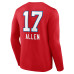 Футболка с длинным рукавом Buffalo Bills Josh Allen Red Team Wordmark Name & Number