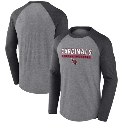 Arizona Cardinals Fanatics Heather Gray/Charcoal Tri-Blend Raglan Long Sleeve T-Shirt