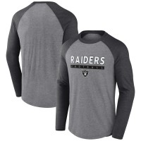 Las Vegas Raiders Fanatics Heather Gray/Charcoal Tri-Blend Raglan Long Sleeve T-Shirt