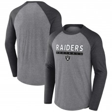 Las Vegas Raiders Fanatics Heather Gray/Charcoal Tri-Blend Raglan Long Sleeve T-Shirt