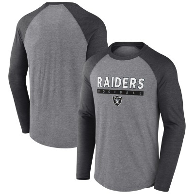 Las Vegas Raiders Fanatics Heather Gray/Charcoal Tri-Blend Raglan Long Sleeve T-Shirt