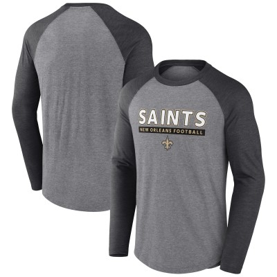 Футболка с длинным рукавом New Orleans Saints Fanatics Heather Gray/Charcoal Tri-Blend Raglan