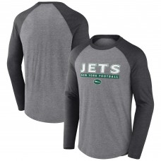 Футболка с длинным рукавом New York Jets Tri-Blend Raglan - Heather Gray/Charcoal