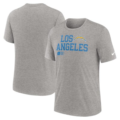 Los Angeles Chargers Nike Heather Gray Overlap Lockup Tri-Blend T-Shirt
