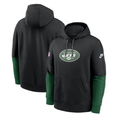 New York Jets Nike Black Throwback Logo Club Tri-Blend Pullover Hoodie