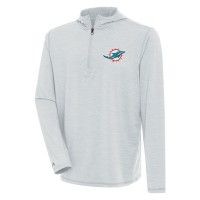 Miami Dolphins Antigua Heather Gray Tidy Quarter-Zip Pullover Hoodie