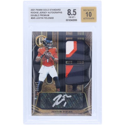 Justin Fields Chicago Bears Autographed 2021 Panini Gold Standard Dual Tri-Color Relic #245 #17/22 BGS Authenticated 8.5/10 Rookie Card
