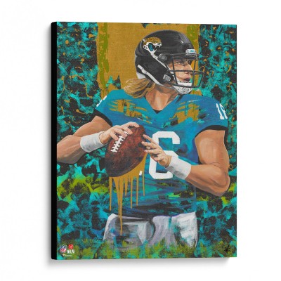 Trevor Lawrence Jacksonville Jaguars Stretched 16 x 20 Embellished Canvas Giclee Print - Art by Cortney Wall
