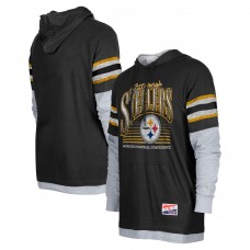 Pittsburgh Steelers New Era Black Twofer Long Sleeve Hooded T-Shirt
