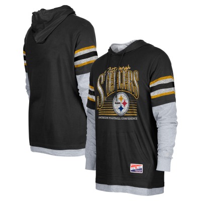Pittsburgh Steelers New Era Black Twofer Long Sleeve Hooded T-Shirt