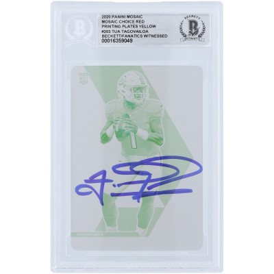 Tua Tagovailoa Miami Dolphins Autographed 2020 Panini Mosaic Red Choice Yellow Printing Plate #203 #1/1 Beckett Fanatics Witnessed Authenticated Rookie Card