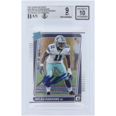 Micah Parsons Dallas Cowboys Autographed 2021 Panini Donruss Optic Rated Rookie #245 Beckett Fanatics Witnessed Authenticated 9/10 Rookie Card
