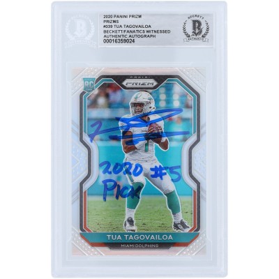 Tua Tagovailoa Miami Dolphins Autographed 2020 Panini Prizm Silver Prizm #339 Beckett Fanatics Witnessed Authenticated Rookie Card with 2020 #5 PICK Inscription