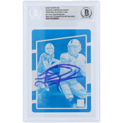 Tua Tagovailoa Miami Dolphins Autographed 2020 Panini Donruss Gridiron Kings Cyan Printing Plate #2 #1/1 Beckett Fanatics Witnessed Authenticated Rookie Card