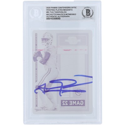 Tua Tagovailoa Miami Dolphins Autographed 2020 Panini Contenders Optic Magenta Printing Plate #93 #1/1 Beckett Fanatics Witnessed Authenticated Rookie Card
