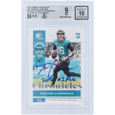 Trevor Lawrence Jacksonville Jaguars Autographed 2021 Panini Chronicles #47 Beckett Fanatics Witnessed Authenticated 9/10 Rookie Card with 2021 #1 Pick Inscription