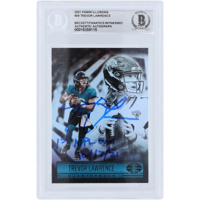 Trevor Lawrence Jacksonville Jaguars Autographed 2021 Panini Illusions #59 Beckett Fanatics Witnessed Authenticated Rookie Card with 1ST NFL Win 10/17/21 Inscription