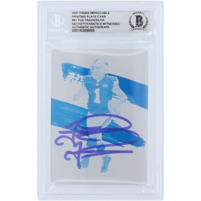 Tua Tagovailoa Miami Dolphins Autographed 2021 Panini Impeccable Cyan Printing Plate #61 #1/1 Beckett Fanatics Witnessed Authenticated Card