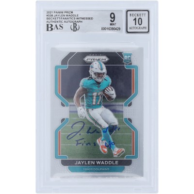 Jaylen Waddle Miami Dolphins Autographed 2021 Panini Prizm #338 Beckett Fanatics Witnessed Authenticated 9/10 Rookie Card with Fins Up Inscription