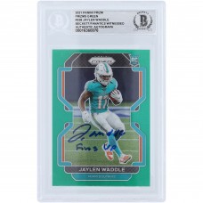 Jaylen Waddle Miami Dolphins Autographed 2021 Panini Prizm Green Prizm #338 Beckett Fanatics Witnessed Authenticated Rookie Card with Fins Up Inscription