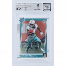 Jaylen Waddle Miami Dolphins Autographed 2021 Panini Donruss Optic Rated Rookie #208 Beckett Fanatics Witnessed Authenticated 9/10 Rookie Card with Fins Up Inscription