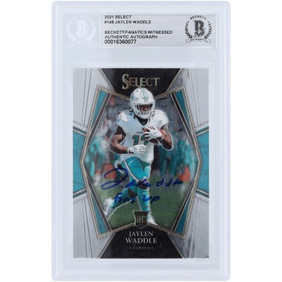 Jaylen Waddle Miami Dolphins Autographed 2021 Panini Select Premier Level #148 Beckett Fanatics Witnessed Authenticated Rookie Card with Fins Up Inscription