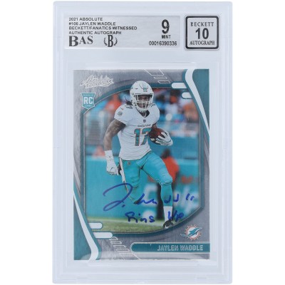 Jaylen Waddle Miami Dolphins Autographed 2021 Panini Absolute #106 Beckett Fanatics Witnessed Authenticated 9/10 Rookie Card with Fins Up Inscription