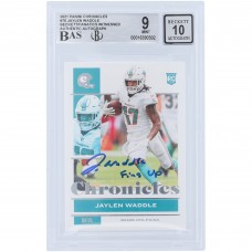 Jaylen Waddle Miami Dolphins Autographed 2021 Panini Chronicles #76 Beckett Fanatics Witnessed Authenticated 9/10 Rookie Card with Fins Up Inscription
