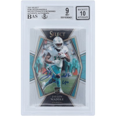 Jaylen Waddle Miami Dolphins Autographed 2021 Panini Select Premier Level #148 Beckett Fanatics Witnessed Authenticated 9/10 Rookie Card with Fins Up Inscription