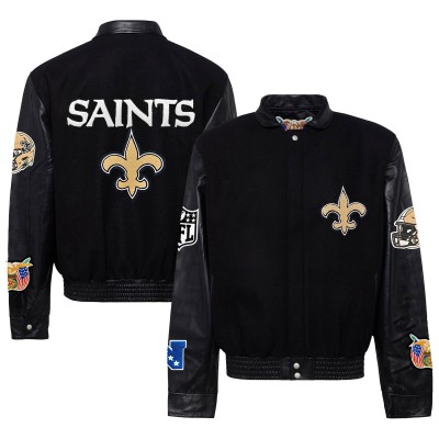 Куртка на кнопках New Orleans Saints Jeff Hamilton Black Wool & Leather Varsity