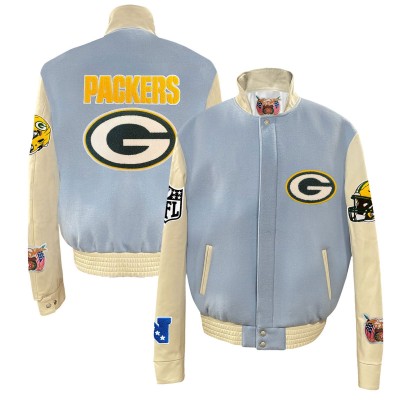 Куртка на кнопках Green Bay Packers Jeff Hamilton Wool & Leather Varsity - Light Blue
