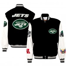 New York Jets Jeff Hamilton Black Wool & Leather Full-Snap Varsity Jacket